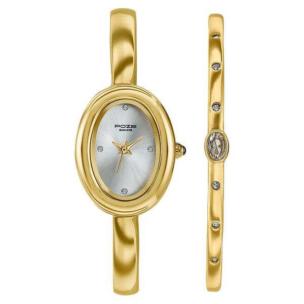 Poze Poze Quartz Analog Golden Dial Golden Metal Strap Watch For Women - image number 1