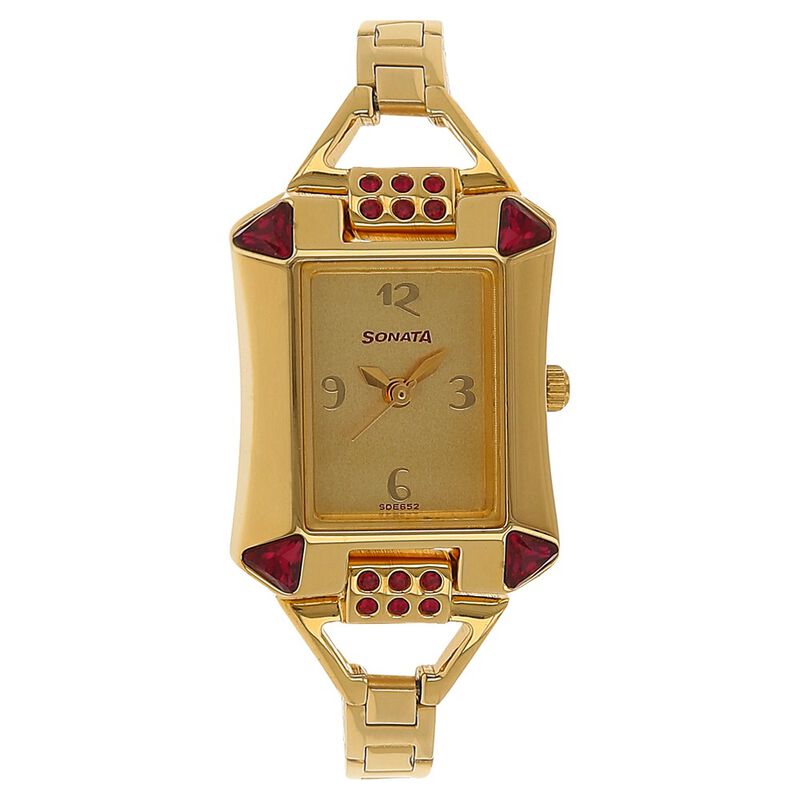 Sonata Quartz Analog Golden Dial Stainless Steel Strap Watch for Women - image number 0