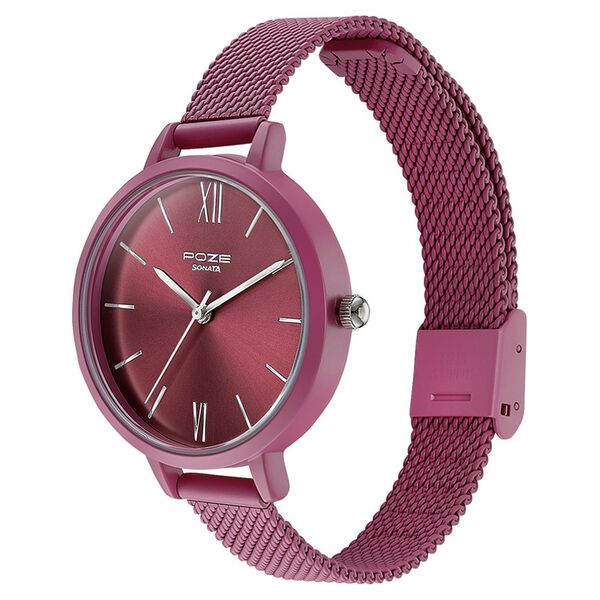 Sonata Poze Quartz Analog Purple Dial Mesh Strap Watch for Women - image number 3