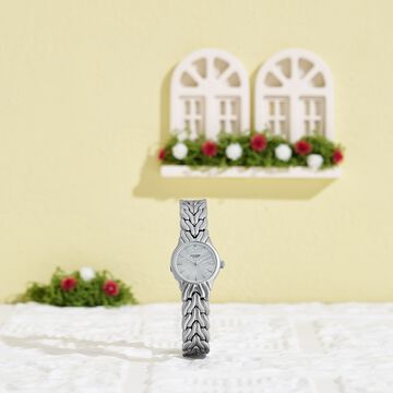 Poze Poze Quartz Analog White Dial Silver Metal Strap Watch For Women