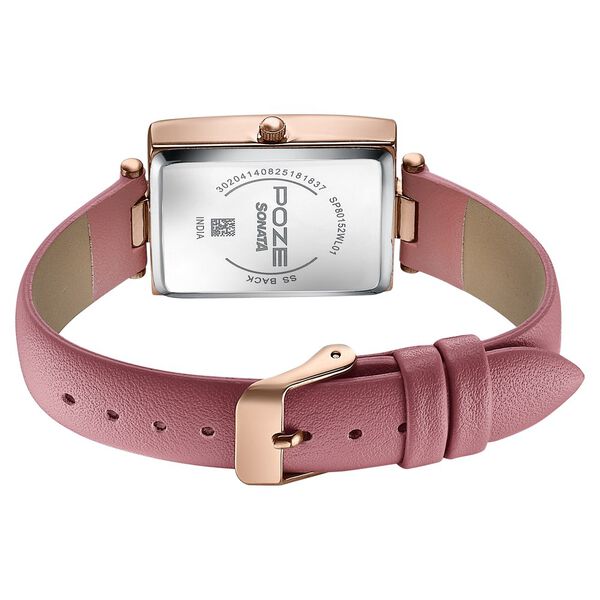 Poze By Sonata Quartz Analog Pink Dial Pink Leather Strap Watch For Women - image number 6