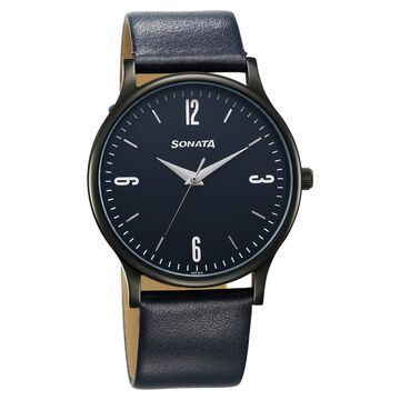 Sonata Aspire Quartz Analog Blue Dial Leather Strap Watch for Men