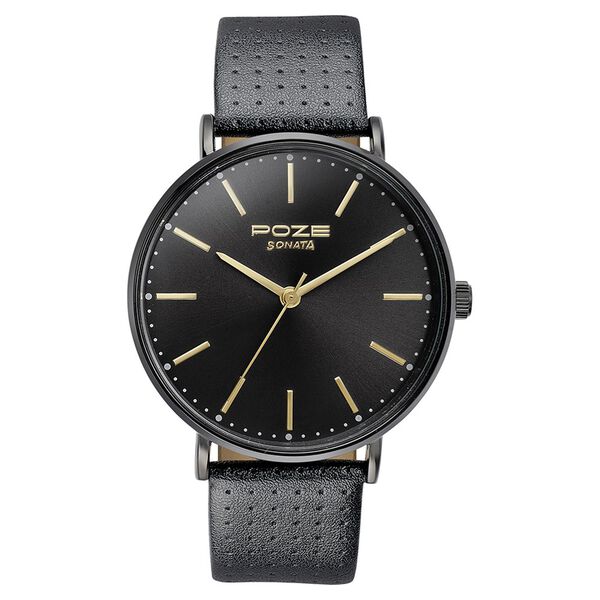 Sonata Poze Quartz Analog Black Dial Leather Strap Watch for Men - image number 1