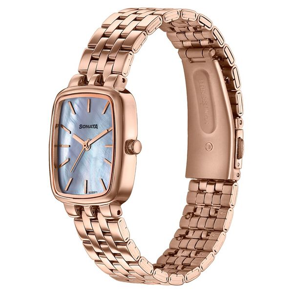 Sonata Festive Quartz Analog Mother Of Pearl Dial Rose Gold Metal Strap Watch For Women - image number 2