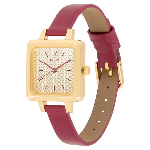 Sonata Splash Champagne Dial Women Watch With Leather Strap - image number 2