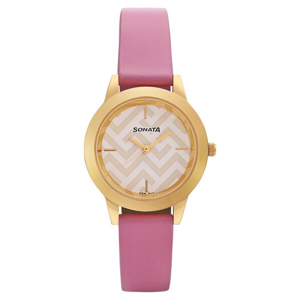 Sonata Splash White Dial Women Watch With Leather Strap - image number 1