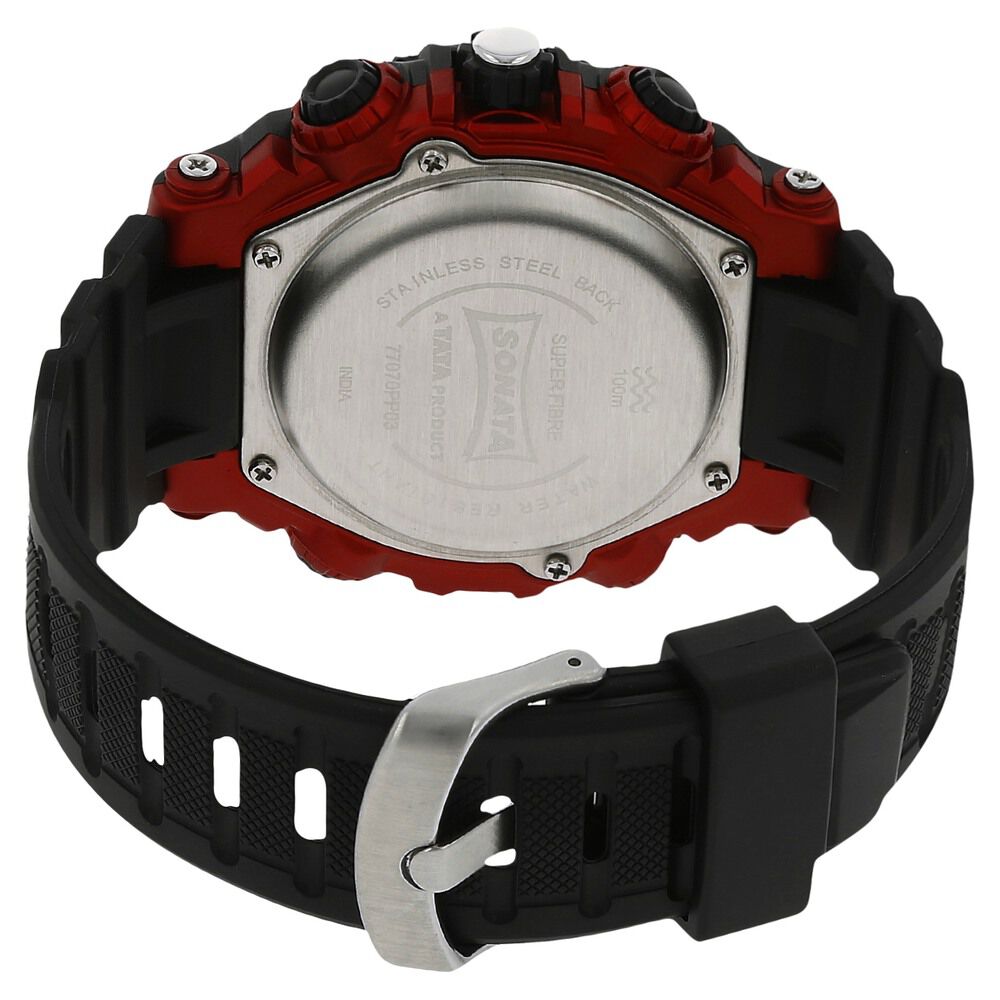 Buy Online SF Quartz Analog Digital Black Dial Plastic Strap Watch for Men np77070pp03 Sonata
