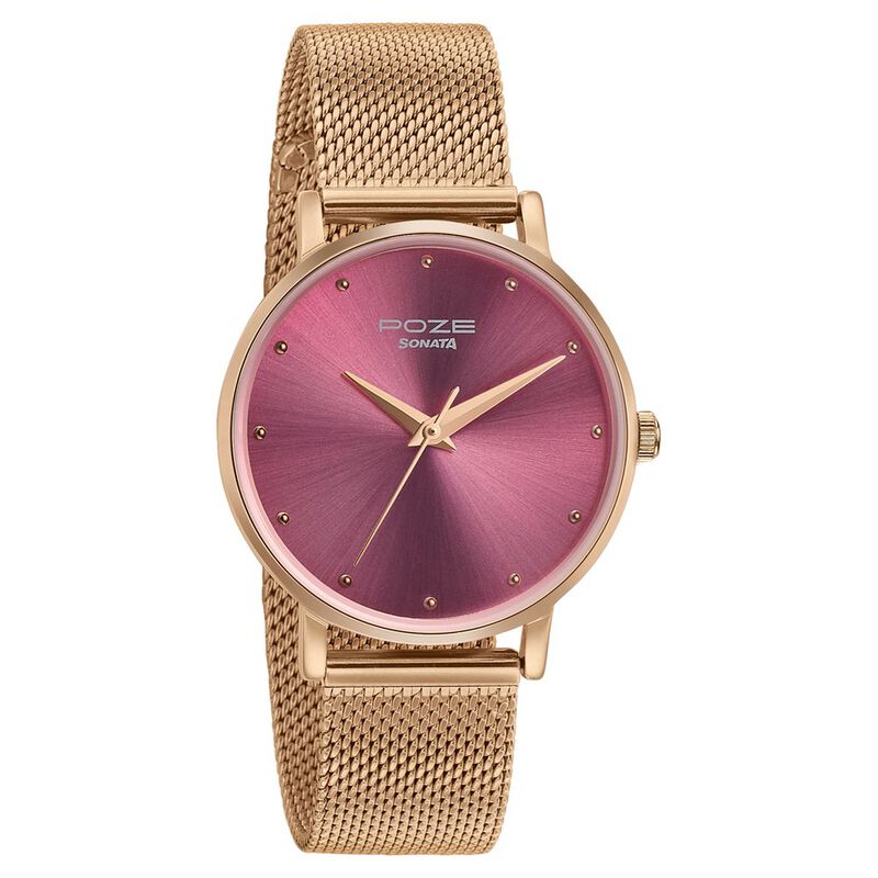 Buy Online Sonata Poze Quartz Analog Pink Dial Metal Strap Watch for