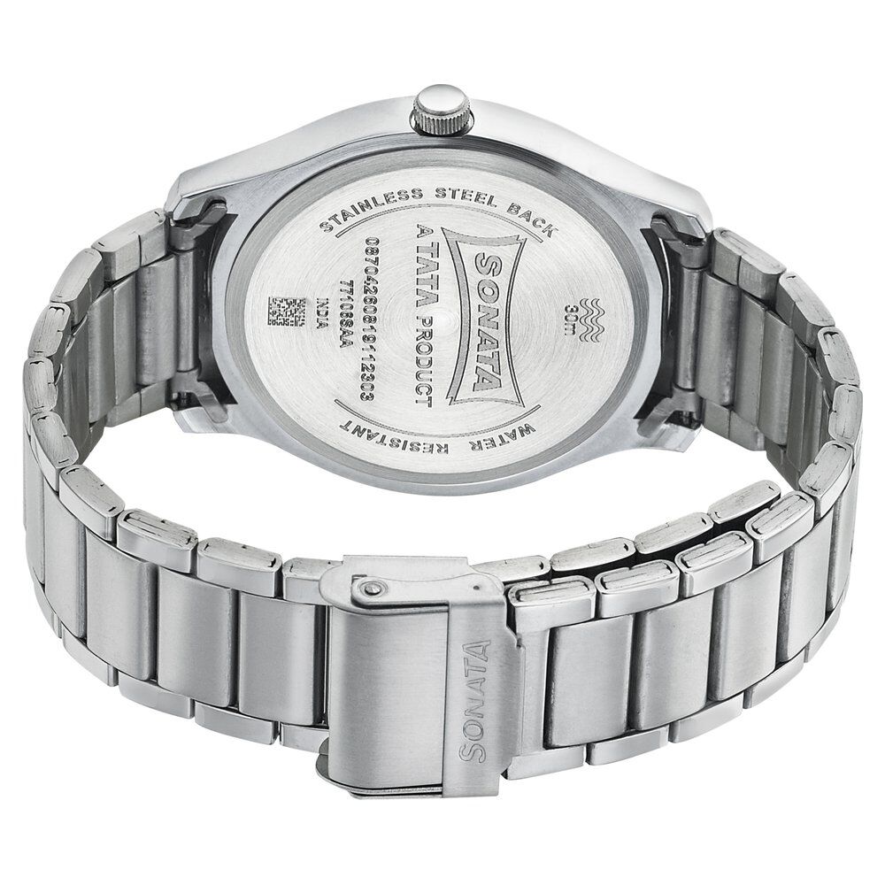 Sonata Quartz Analog Blue Dial Stainless Steel Strap Watch for Men