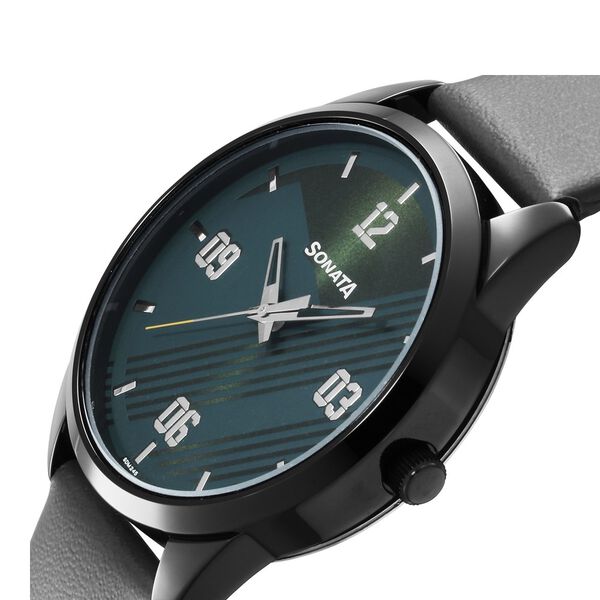 Sonata Force Quartz Analog Green Dial Leather Strap Watch for Men - image number 4