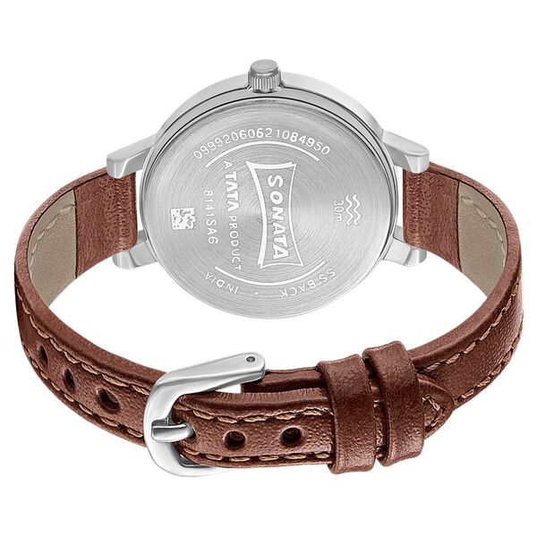 Sonata Unveil Quartz Multifunction Leather Strap Watch for Women - image number 3