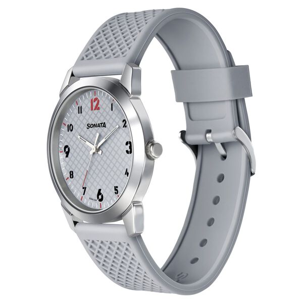 Sonata Smart Plaid Quartz Analog Grey Dial TPU Strap Watch for Men - image number 1