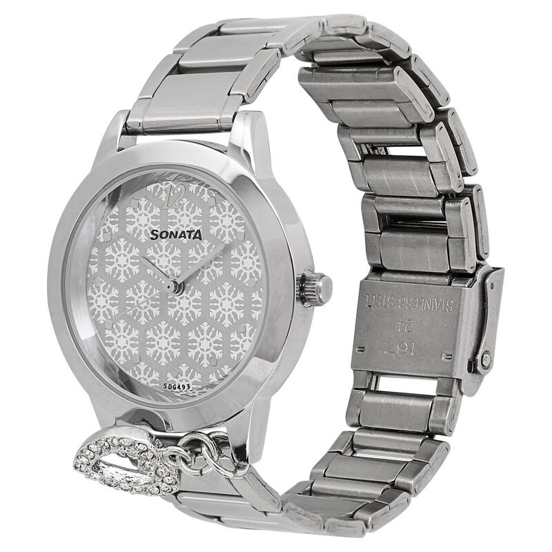 Buy Online Sonata Charmed Silver Dial Women Watch With Stainless