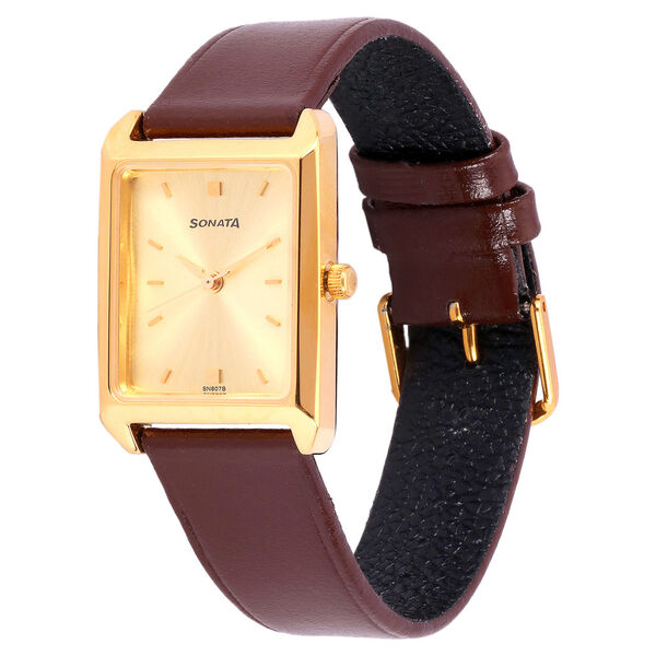 Sonata Quartz Analog Champagne Dial Leather Strap Watch for Men - image number 1