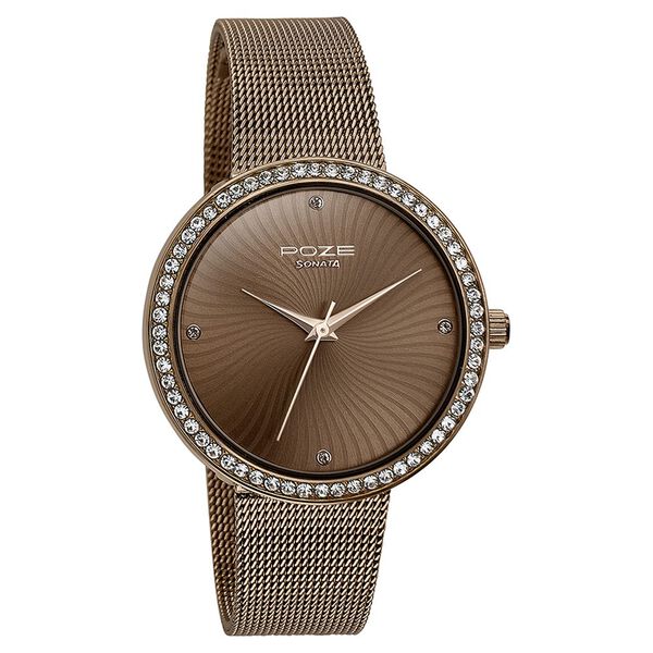 Sonata Poze Quartz Analog Brown Dial Mesh Strap Watch for Women - image number 2