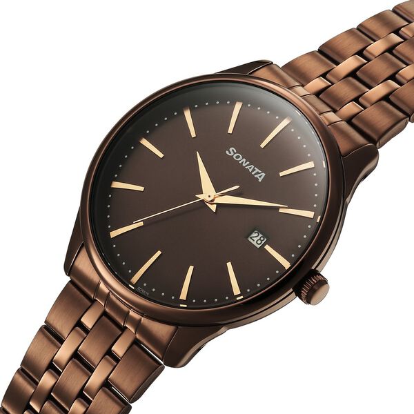 Sonata Eternia Quartz Analog with Date Brown Dial Metal Strap Watch For Men - image number 2