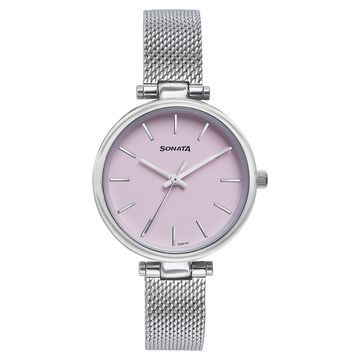 Sonata Wedding Quartz Analog Purple Dial Stainless Steel Strap Watch For Women