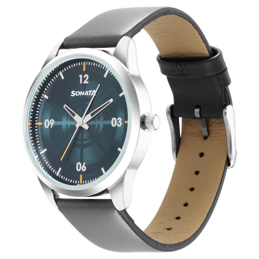 Sonata Force Quartz Analog Blue Dial Leather Strap Watch for Men