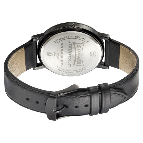 Sonata Quartz Analog Blue Dial Leather Strap Watch for Men - image number 3