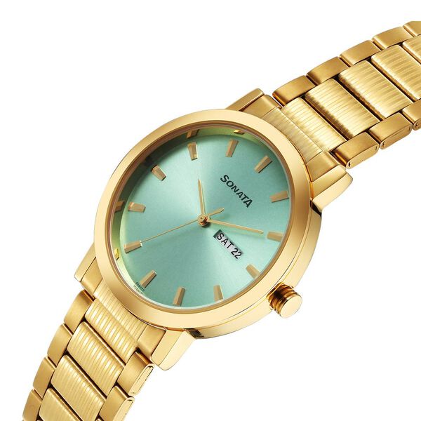 Sonata Utsav Quartz Analog with Day and Date Green Dial Stainless Steel Strap Watch for Men - image number 2