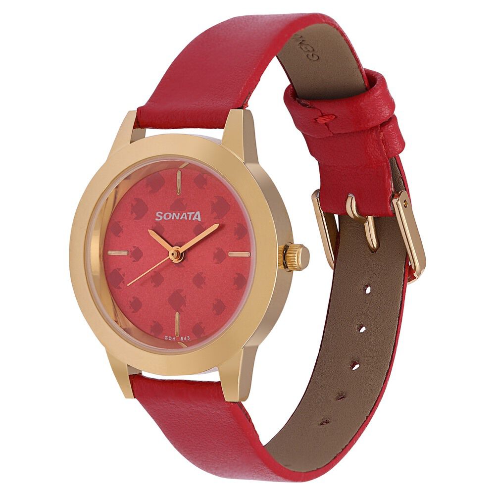 Buy Online Sonata Splash Pink Dial Women Watch With Leather Strap nm87019yl03w Sonata