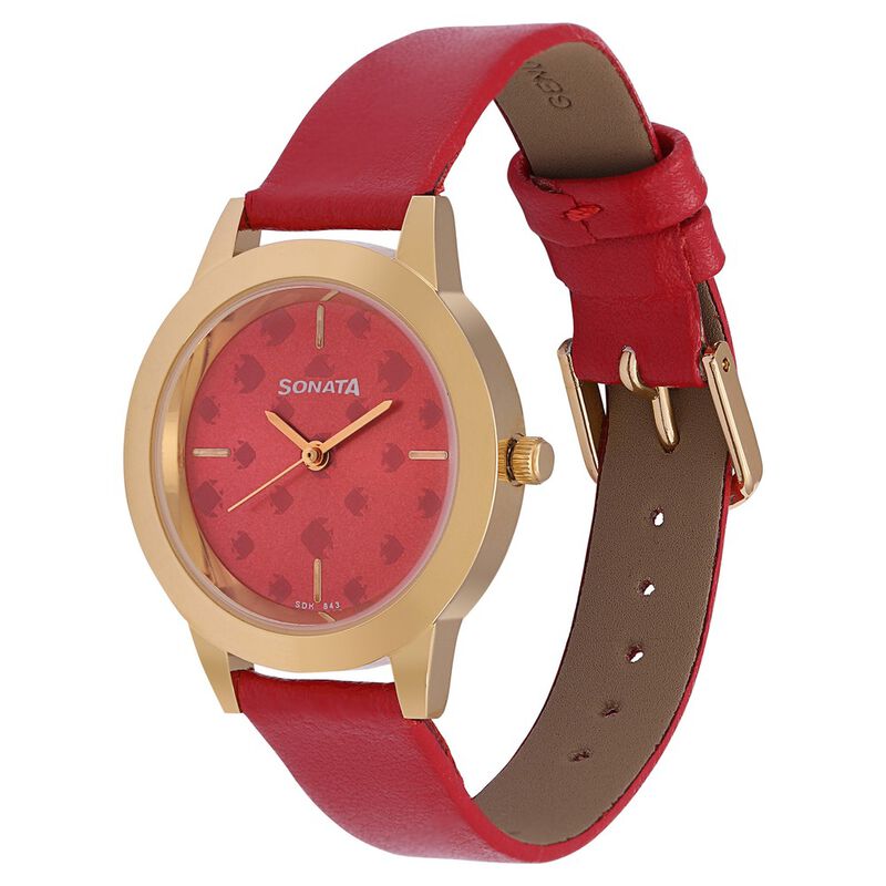 Sonata Splash Pink Dial Women Watch With Leather Strap - image number 2
