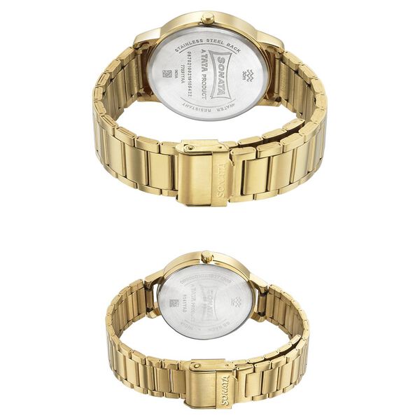 Sonata Quartz Analog White Dial Metal Strap Watch for Couple - image number 3