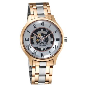 Sonata Unveil Quartz Analog Silver Dial Stainless Steel Strap Watch for Men
