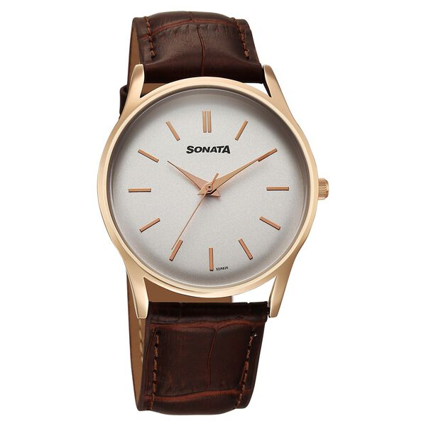 Sonata Eternia Quartz Analog White Dial Leather Strap Watch For Men - image number 0