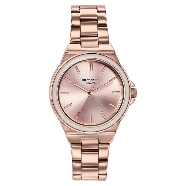 Sonata Poze Quartz Analog Pink Dial Rose Gold Colour Stainless Steel Strap Watch For Women - image number 2