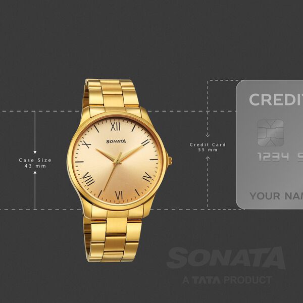 Sonata Traditional Essentials Quartz Analog Champagne Dial Golden Metal Strap Watch For Men - image number 3