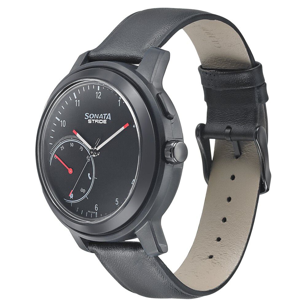 Sonata Stride Smart Black Dial Leather Strap Watch for Men