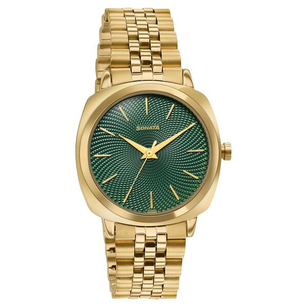 Sonata Vector Green Textured Dial Gold-Tone Bracelet Watch for Men - image number 2
