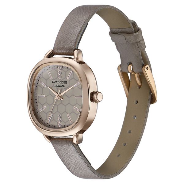 Sonata Poze Quartz Analog Grey Dial Leather Strap Watch For Women - image number 3