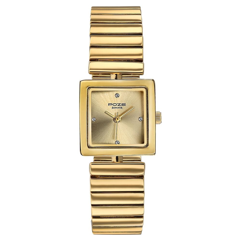 Sonata Poze Quartz Analog Silver Dial Golden Metal Strap Watch For Women-picture-14