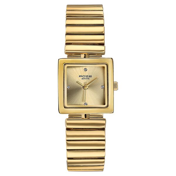 Sonata Poze Quartz Analog Silver Dial Golden Metal Strap Watch For Women - image number 0