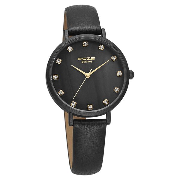 Poze by Sonata Quartz Analog Black Dial PU Leather Strap Watch for Women - image number 1