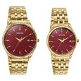 Sonata Jashn Quartz Analog Red Dial Golden Metal Strap Watch For Couple - image number 1