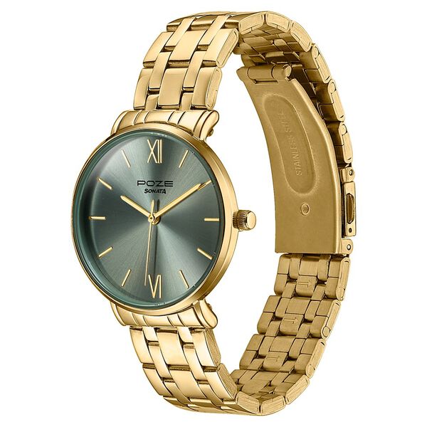 Poze By Sonata Quartz Analog green&nbsp;Dial Golden Stainless Steel Strap Watch For Women - image number 4