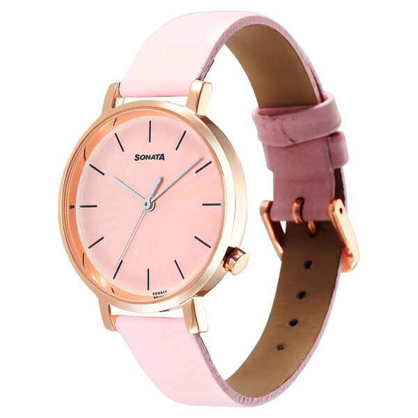Sonata Essentials Pink Dial Leather Strap Watch for Women - image number 1