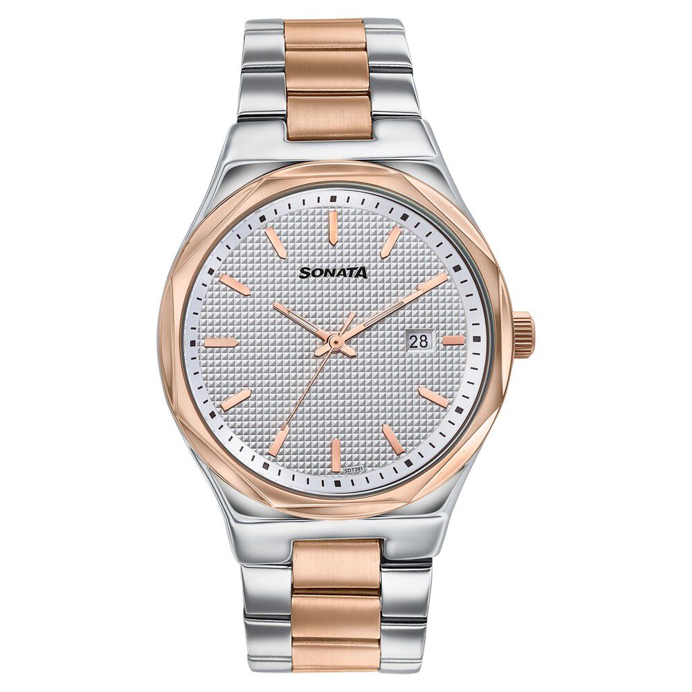 Sonata Jashn Quartz Analog White Dial Two Toned Metal Strap Watch For Men-image-14