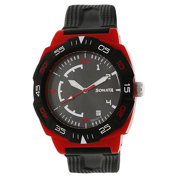 SF Quartz Analog Black Dial Plastic Strap Watch for Men - image number 0