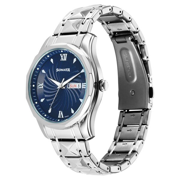 Sonata Wedding Quartz Analog Blue Dial Stainless Steel Strap Watch For Men - image number 2