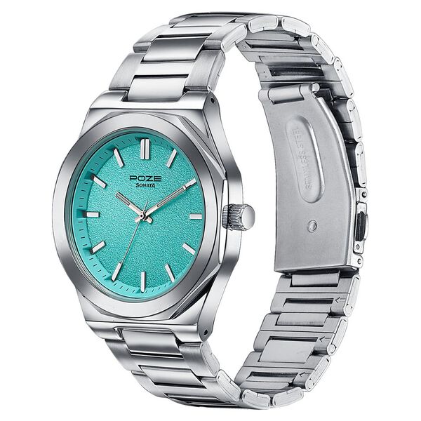 Sonata Poze Quartz Analog Blue Dial Silver Colour Stainless Steel Strap Watch For Men - image number 4