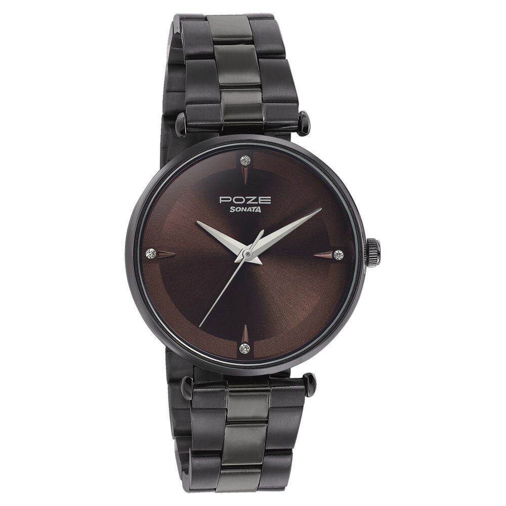 Buy Online Sonata Poze Quartz Analog Grey dial Metal Strap Watch for Women sp80014qm02 Sonata