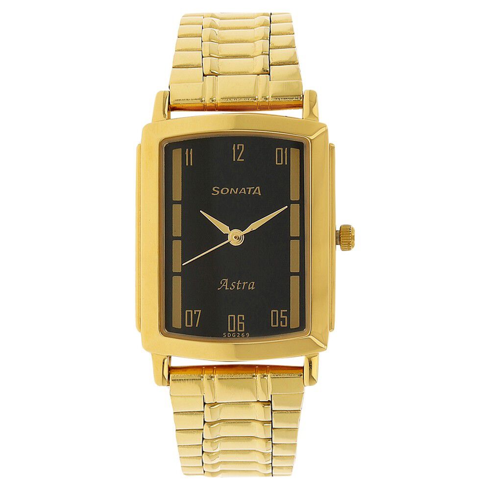 Buy Online Sonata Quartz Analog Black Dial Stainless Steel Strap Watch for Men nk77059ym03 Sonata