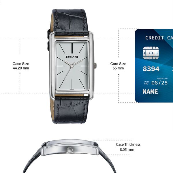 Sonata Ascent White Rectangular Watch with Leather Strap - image number 3