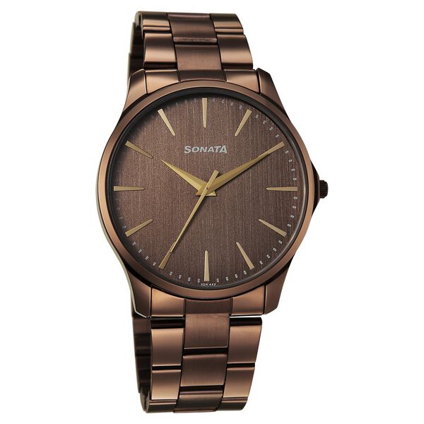 Sonata Traditional Essentials Quartz Analog Brown Dial Brown Metal Strap Watch For Men - image number 0