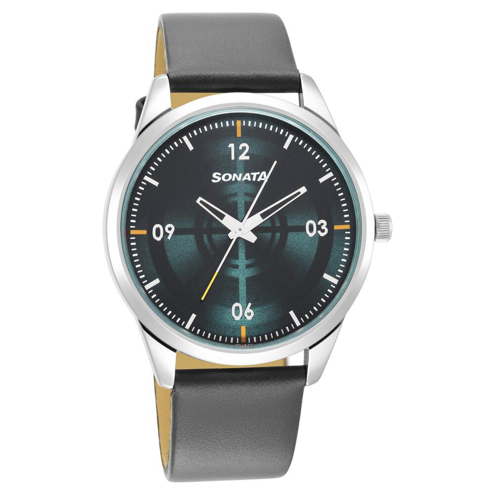 Buy Online Sonata Force Quartz Analog Blue Dial Leather Strap Watch for Men 7146sl03 p Sonata