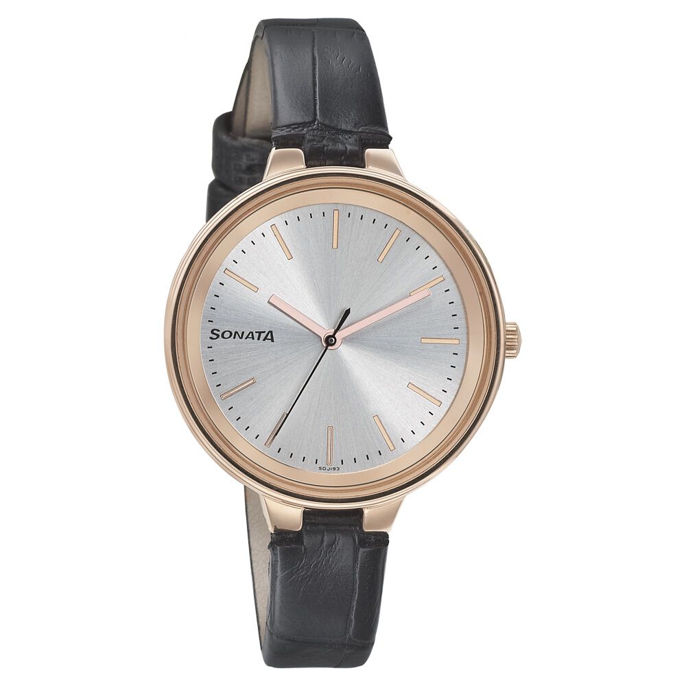Sonata Quartz Analog Silver Dial Leather Strap Watch for Women
